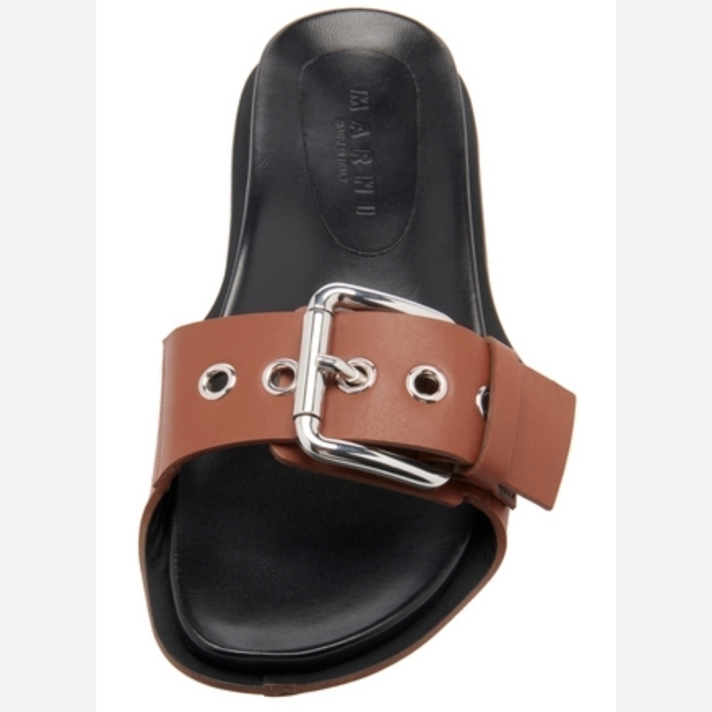 Marni|  Tri Color Brown/Black Silver Buckle luxury Neutral Slip On Sandals Sz.7